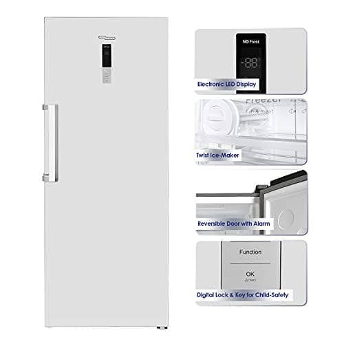 Super General Upright Freezer 450 Liter Gross Volume SGUF 441NFDCI Inox Convertible Fridge-Freezer with 2 Drawers and 5 Boxes LED Display 71 x 77 x 185.5 cm - DealYaSteal