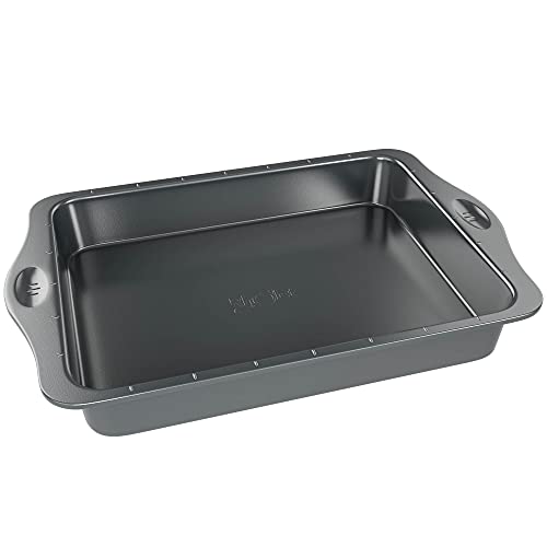 Rholet Baking Tray for Oven - 12x9 Inch Non Stick Brownie Tin ,Easy to Clean Heavy Duty Carbon Steel Deep Pan with Cutting Guides - Swift Release Bake Focaccia Lasagne Flapjacks Muffins - DealYaSteal