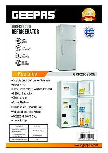Geepas 200 Liters Defrost Double Door Refrigerator White - GRF2209SXE - DealYaSteal