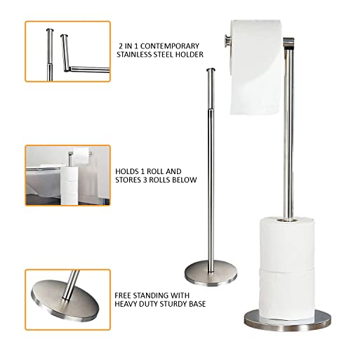 Crystals 2 in 1 Stainless Steel 4 Paper Roll Storage Free Standing with Heavy Duty Base Bathroom Toilet Roll Holder Dispenser - DealYaSteal
