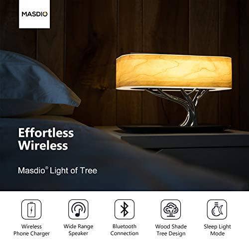 Masdio by Ampulla Bedside Lamp with Bluetooth Speaker and Wireless Charger Table Lamp Desk Lamp with Sleep Mode Stepless Dimming - DealYaSteal