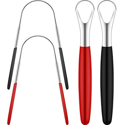 4 Pieces Tongue Scrapers,Reduce Bad Breath Tongue Scrapers for Adults Kids Stainless Steel Metal Tongue Scrapers Cleaners Brushes Oral Reusable Clean Tongue Beauty Tools - DealYaSteal