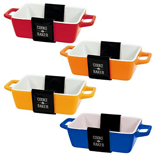 Set Of 4 Rectangular Bright-coloured Small Oven To Table Lasagne/ Pie/ Casserole/ Tapas/ Baking Dish (5x 10x 12cm) - DealYaSteal