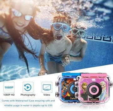 DELUXIO Waterproof Camera for Kids Children Camera for Girls and Boys Digital Video Camera HD Cam Recorder Underwater Camera for Kids Toddler Camera for Birthday and Holiday Gift (Pink) - DealYaSteal