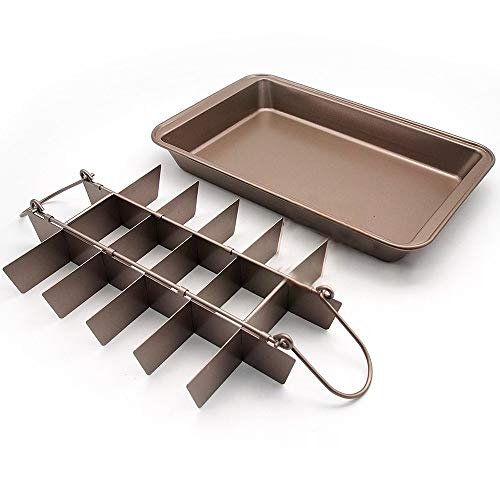 Brownie Pan with Dividers, 18-Cavity and 12 by 8 inches, Non-Stick Divided Brownie Tin for Baking/Precut Brownie Tray for Professional Slices, Carbon Steel (Champagne Gold) - DealYaSteal