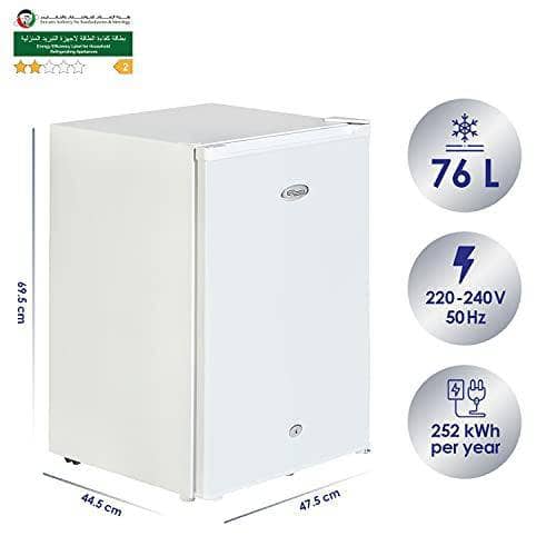 Super General 90 Liter Gross Volume Compact Mini-Refrigerator SGR045H White Beverage-Fridge with Child Lock Shelf Freezer-Box reversible door 47.5 x 44.5 x 69.5 cm - DealYaSteal