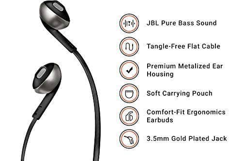JBL In-Ear Wired Headphone T205 Black - DealYaSteal