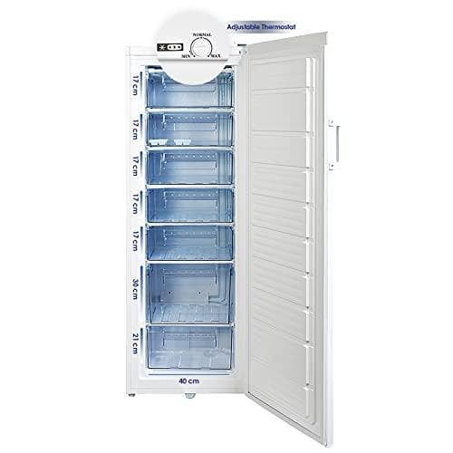 Super General Upright Freezer 350 Liter Gross Volume, SGUF-348-H, White, Compact Deep-Freezer with 7 Plastic Drawers, Lock and Key, 60 x 60 x 170 cm - DealYaSteal