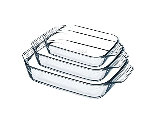 Pyrex 8023510 Set of 3 Borosilicate Glass Oven Plates – Extreme Resistance – Made in France - DealYaSteal
