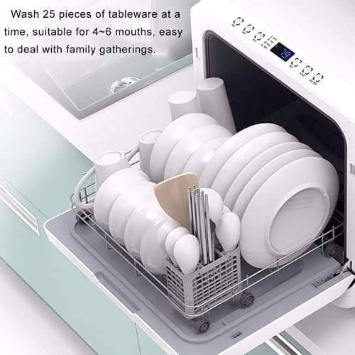 Mini Portable Dishwasher Automatic Household Dishwasher Desktop Dishwasher Small Dish-washing Machine Tableware Capacity 4-6 Sets Built-in Water Tank (Color : White, Size : 45 * 44 * 45.8cm) - DealYaSteal