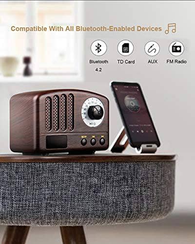 Vintage Radio Retro Bluetooth Speaker- Wooden FM Radio with Old Fashioned Classic Style Strong Bass Enhancement Loud Volume Bluetooth 4.2 Wireless Connection TF Card & MP3 Player - DealYaSteal