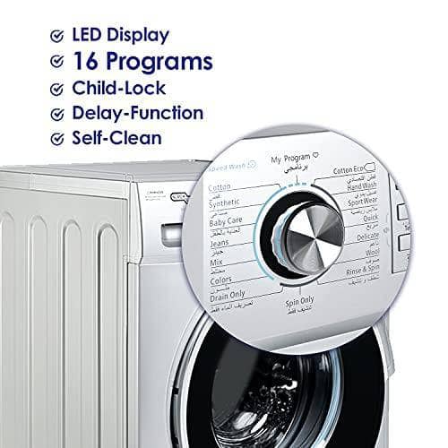 Super General 8 kg Front Loading Washing Machine SGW 8400CRMS 1400 RPM Washer Water-Saving Energy-efficient Front-Loader Silver 16 Programs - DealYaSteal