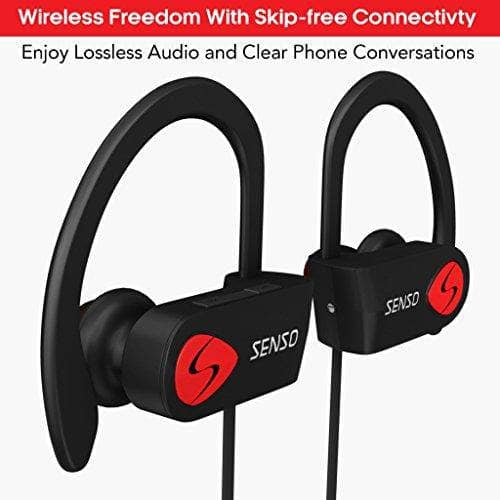SENSO Bluetooth Headphones, Best Wireless Sports Earphones w/Mic IPX7 Waterproof HD Stereo Sweatproof Earbuds for Gym Running Workout 8 Hour Battery Noise Cancelling Headsets (Red) - DealYaSteal