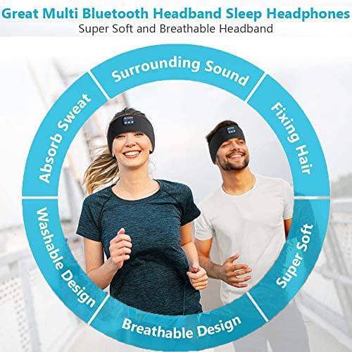 Sleep Headphones Bluetooth HeadbandUpgrage Soft Sleeping Wireless Music Sport Headbands Long Time Play Sleeping Headsets with Built in Speakers Perfect for Workout Running Yoga (Black) - DealYaSteal