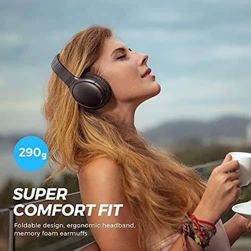 Bluetooth Headphones SoundPEATS A6 Hybrid Active Noise Cancelling Headphones Bluetooth Earphones Over Ear Headphones 40 Hours Playtime(ANC Off) USB-C Quick Charge Foldable Design - DealYaSteal