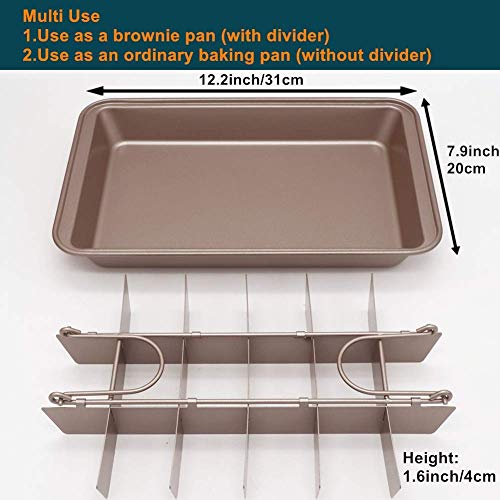 Brownie Pan with Dividers, 18-Cavity and 12 by 8 inches, Non-Stick Divided Brownie Tin for Baking/Precut Brownie Tray for Professional Slices, Carbon Steel (Champagne Gold) - DealYaSteal