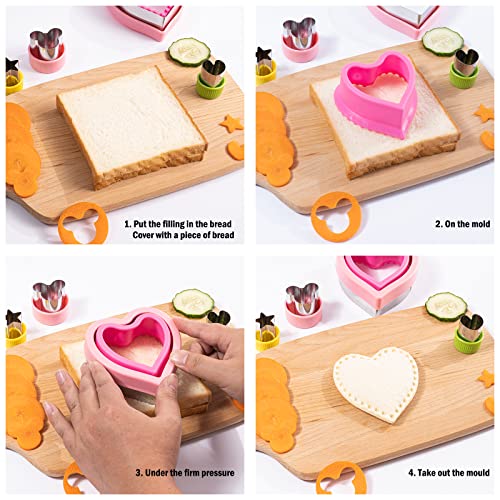Dravency 8 Pieces Sandwich Cutters and Sealer, Decruster Sandwich crimpers for Making Sandwiches, Hamburgers, Pies, with Vegetable Fruit Cutters for Kids Lunch Box and Bento Box - DealYaSteal